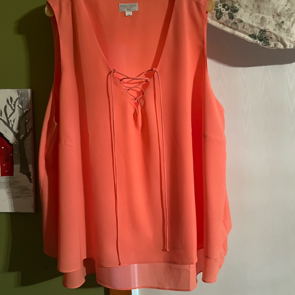 Coral Lace-Up Sleeveless Top